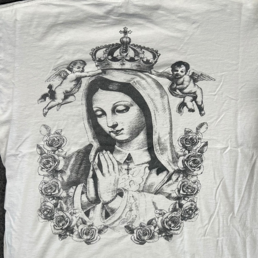 Vintage 90s Virgin Mary Chicano Prison Art Style T-Shirt White Single Stitch M